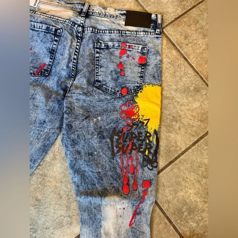 Men's rue21 Premium‎ Supreme Flex Skinny Jeans Graphic Paint Splatter NWT 36x32